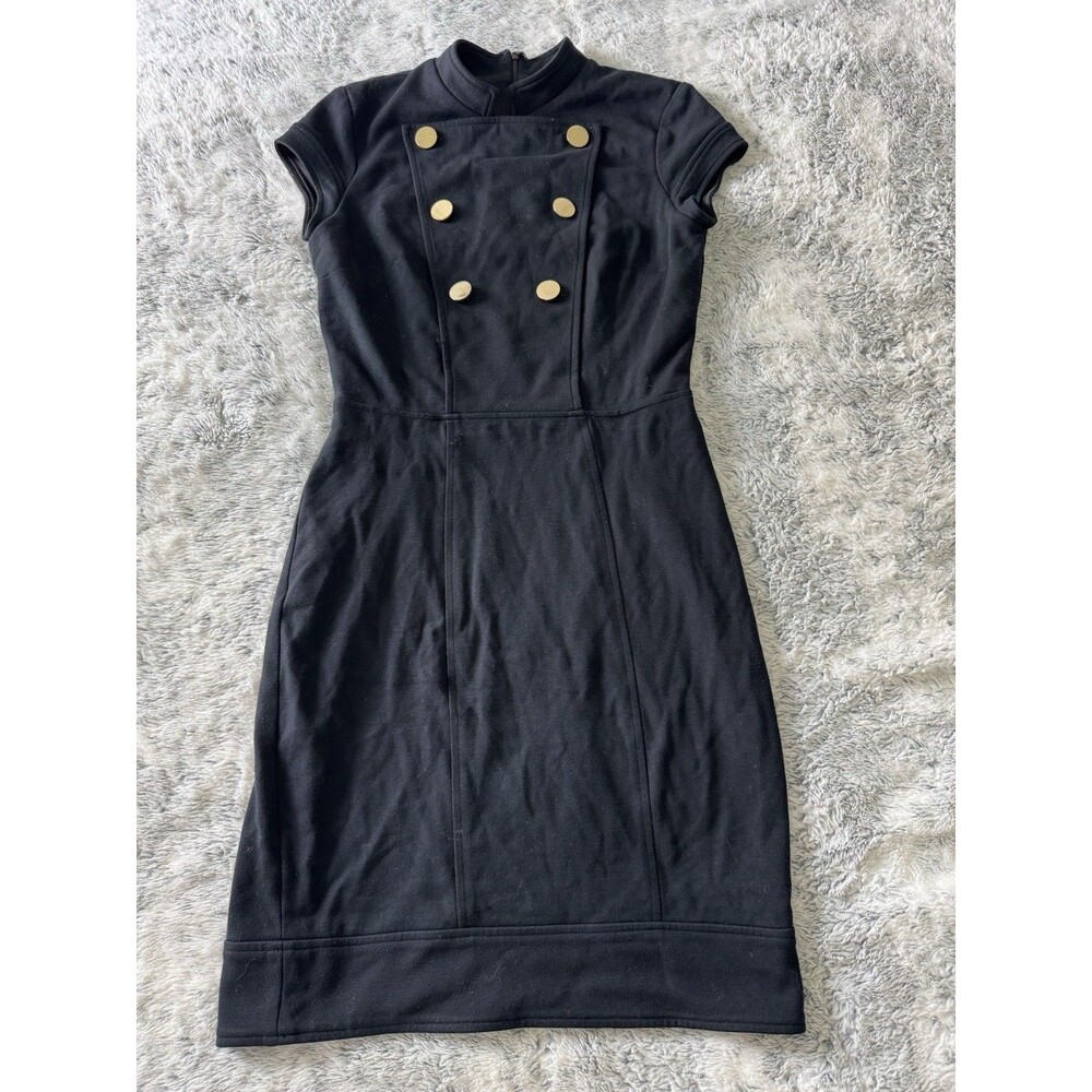 Cache Contour Collection Double Breast Brass Buttoned Stretch Black Dress Size 4
